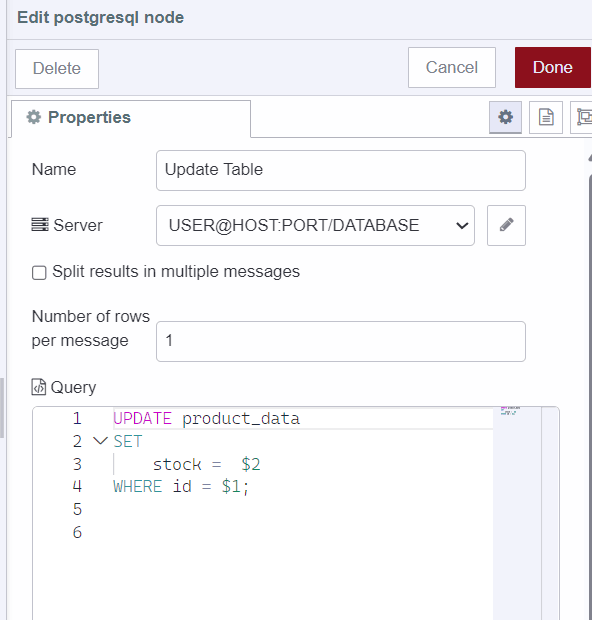 "Updating product data to the database"